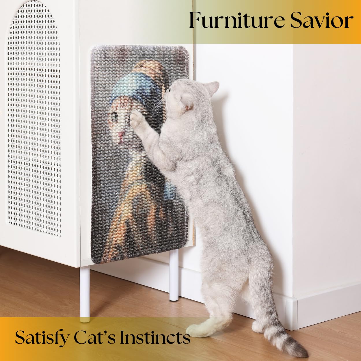 Furrther Sisal Cat Scratcher Post Mat (Use On Wall, Couch And Carpet), Shedding-Resistant Scratching Surface - 21.7X13 With Hoop